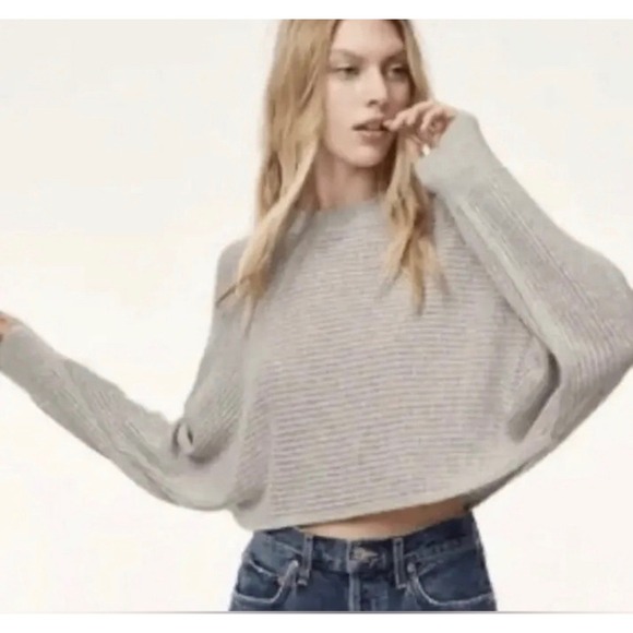 Wilfred Free Sweaters - Wilfred Free Aritzia Gaze Sweater XXS Grey Ribbed Knit Cropped Dolman Sleeve
